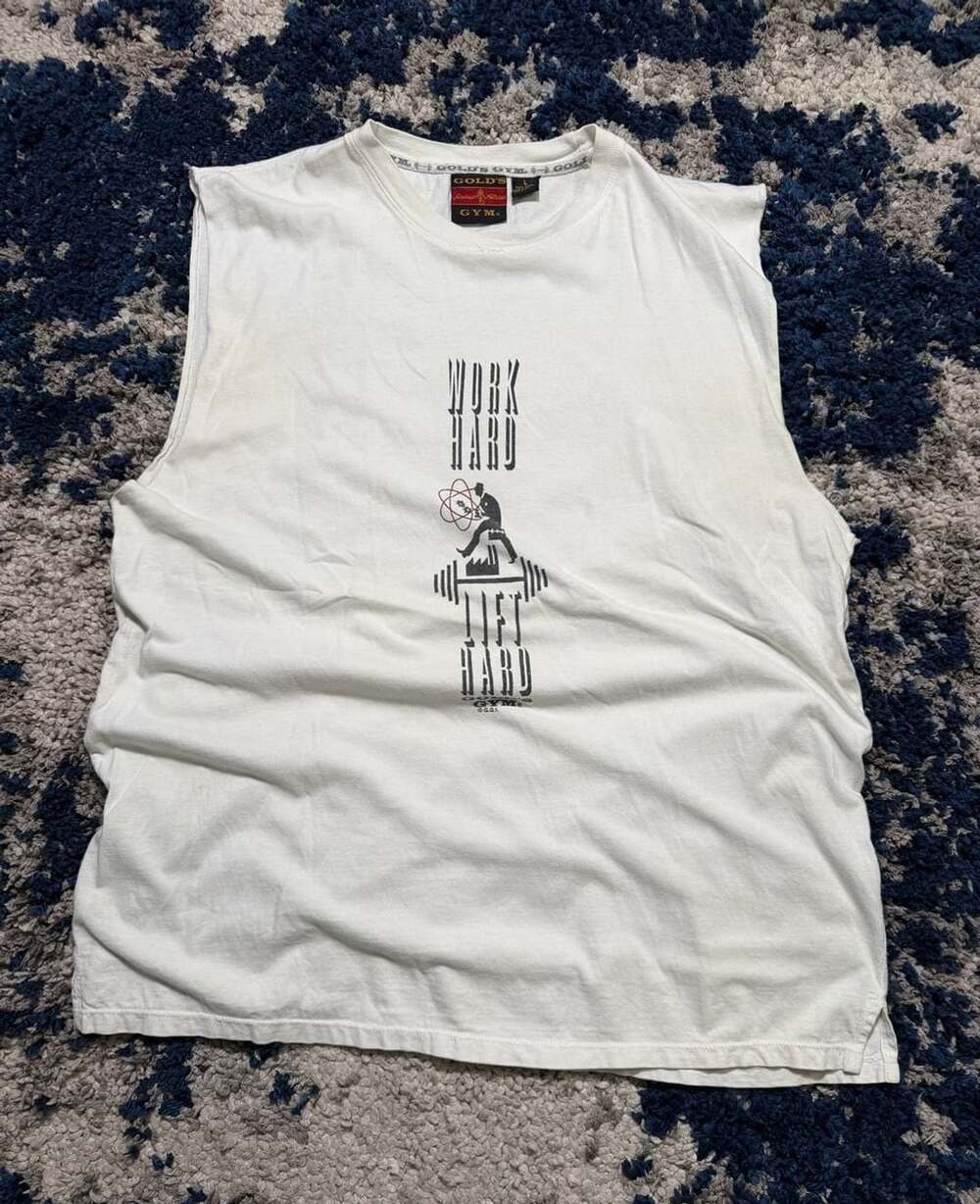 Vintage Gold's Gym Work Hard Lift Hard White Sleeveless Tank Top Size L